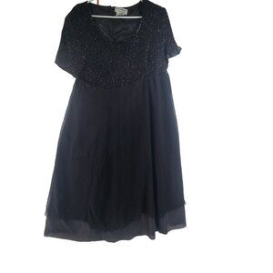 Papell Boutique Evening Women's Mini Dress Short Sleeve Flowy Black Size 20